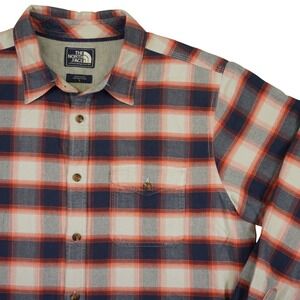 The North Face Button Up Shirt Men Large Red Plaid Long Sleeve Flannel Cotton